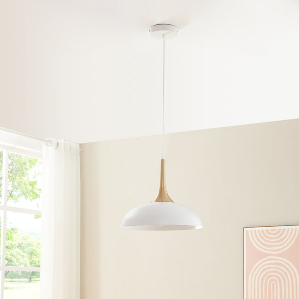 Hanglamp Blairgowrie E27 metalen lampenkap wit en messing lux.pro