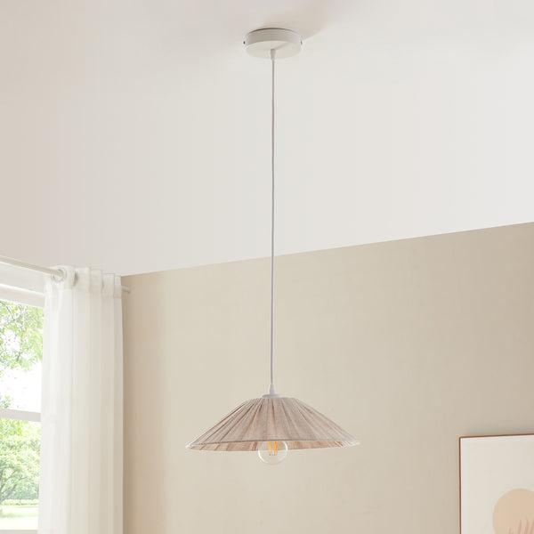 Hanglamp Bridge E27 stoffen lampenkap wit en beige lux.pro