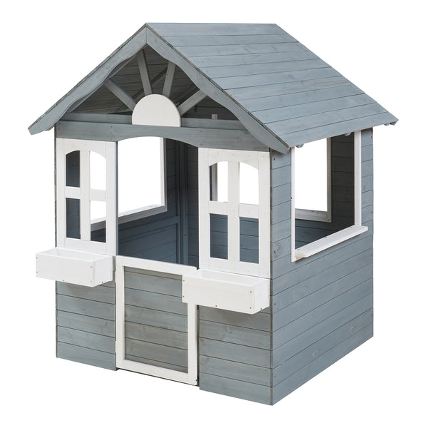 Cabane de jeu d'extérieur Vesa 138 x 120 x 102 cm bois de sapin gris blanc casa.pro