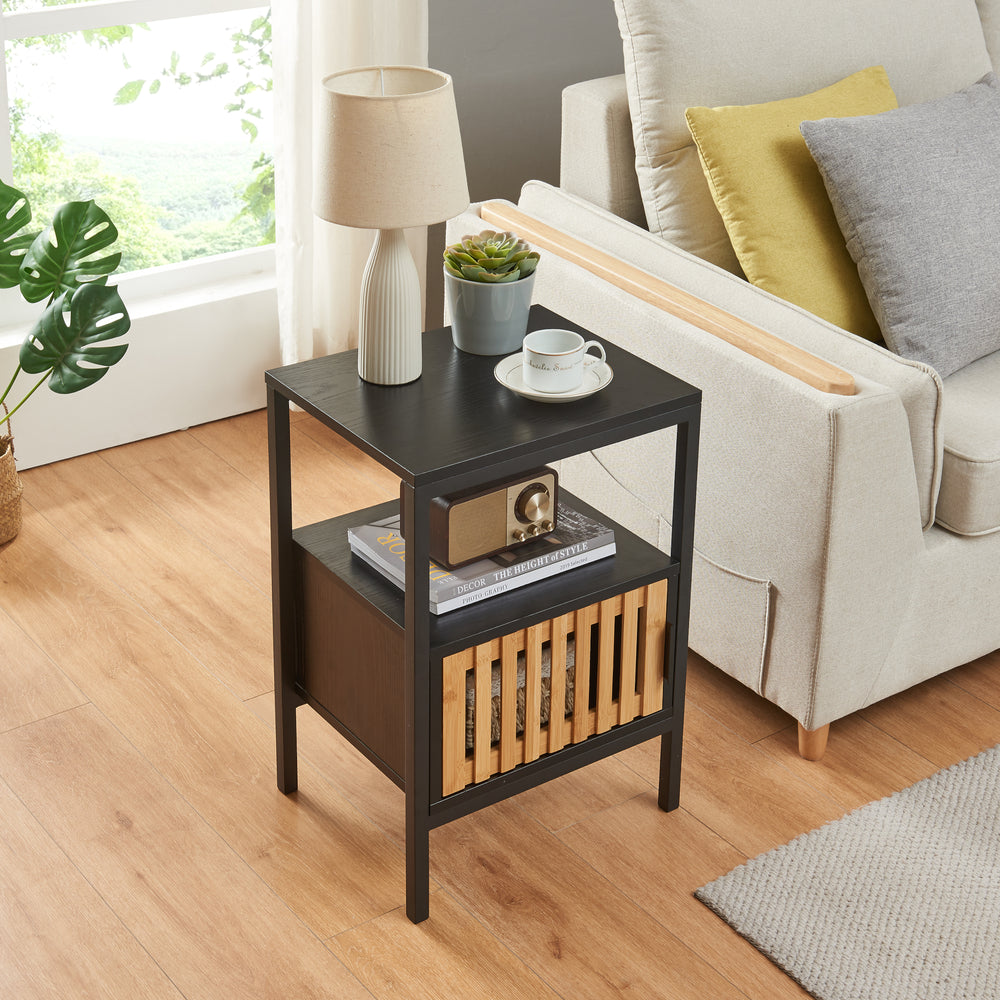 Table de chevet Luniehti 58x40x33 cm Noir/Naturel [en.casa] - premiumXL