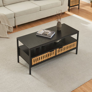 Table basse Luniehti 100 x 40 x 48 cm noir naturel [en.casa] 