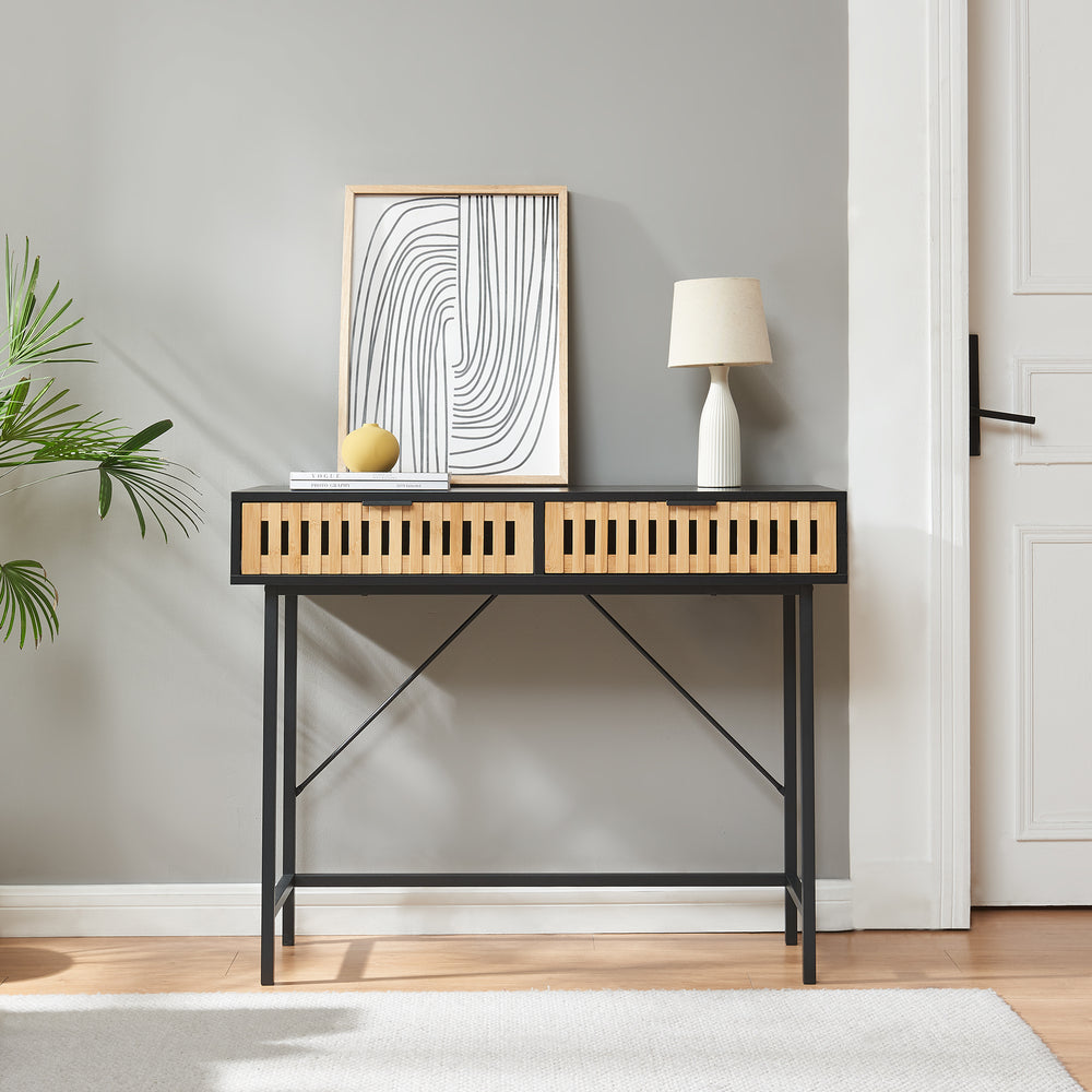 Konsolentisch Luniehti 100x40x75 cm Zwart/Natuur [en.casa] - premiumXL