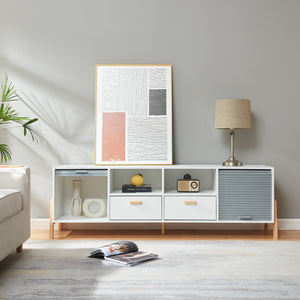 Meuble TV Kvaefjord 160 x 40 x 52 cm blanc gris naturel [en.casa]