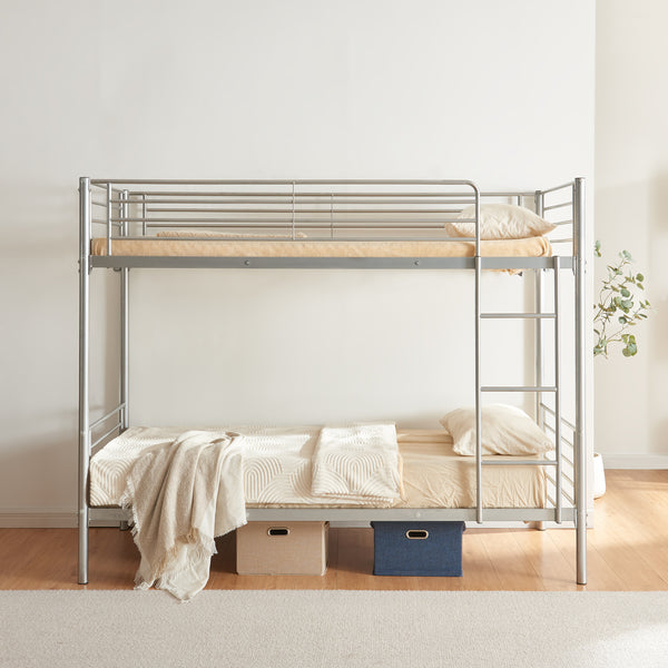 Stapelbed Soppsar met matrassen 90x200 cm zilverkleurig [en.casa] [neu.haus]