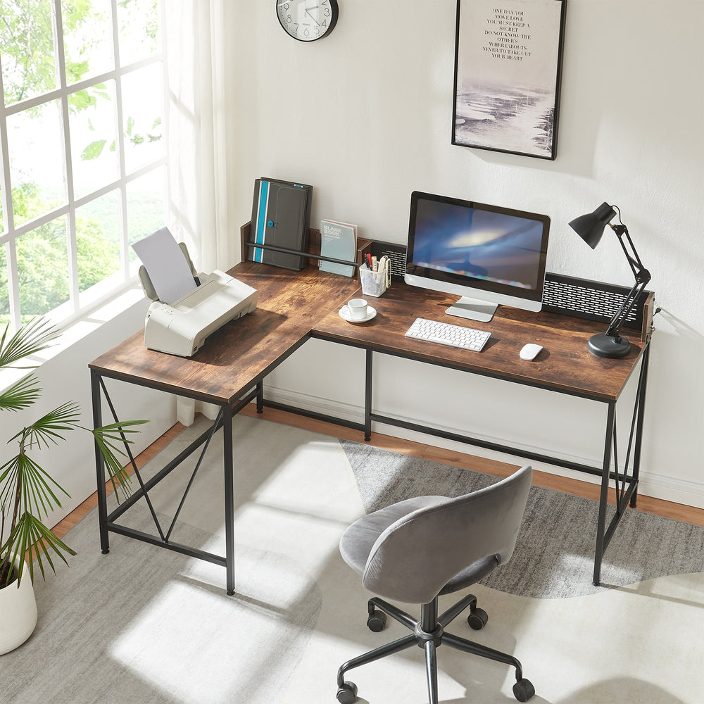 Bureau Frelvepirg avec panneau arrière en L 165x110x75 cm aspect noyer [en.casa] - premiumXL