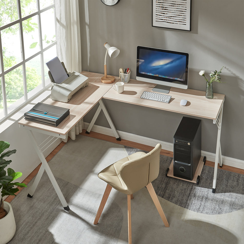 Schreibtisch Tarielarg met PC-standaard L-vormig 158x120x75 cm eikenlook [en.casa] - premiumXL