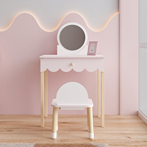 Kaptafel met stoel Vestnes 93x56x36 cm roze en wit [en.casa]