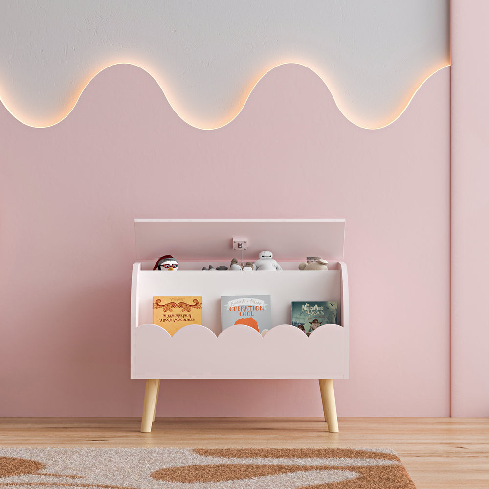 Coffre à jouets Vestnes 60x30x44 cm Cotton Candy/Blanc [en.casa] - premiumXL