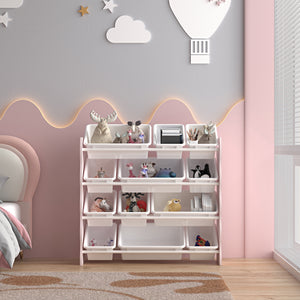 Étagère pour enfant Vestnes avec 12 boîtes rose blanc [en.casa] 
