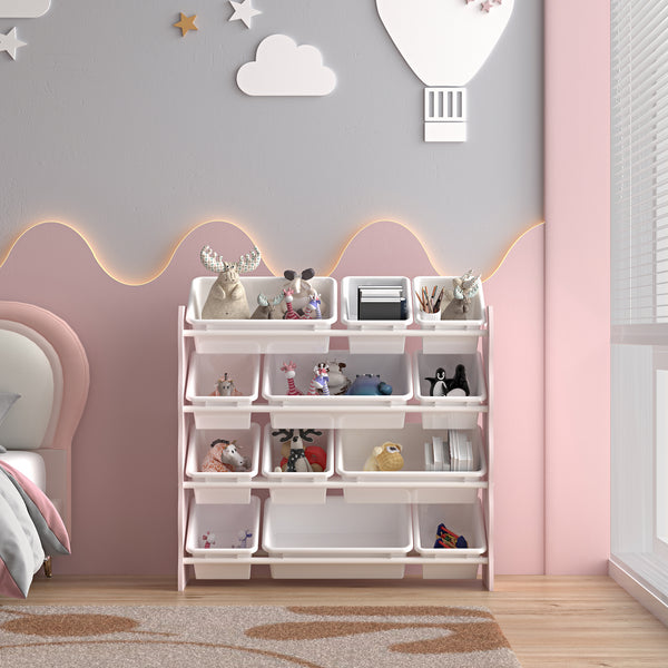 Étagère pour enfant Vestnes avec 12 boîtes rose blanc [en.casa] 