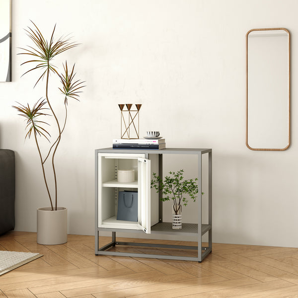 Buffet Burlöv acier 70 x 72 x 35 cm gris blanc [en.casa]