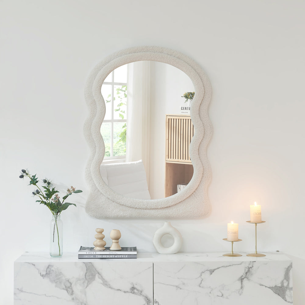 Wandspiegel Brummen met teddystof - frame 80x60 cm wit [en.casa] - premiumXL