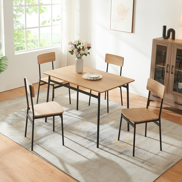 Eetkamerset Pollenev 5-delig eikenkleurig en zwart [en.casa]