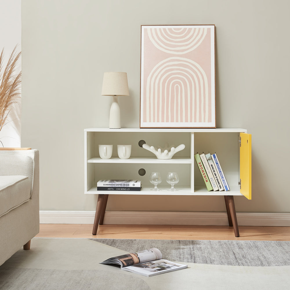 Tv-kast Vare 100x40x66 cm Wit/Geel [en.casa] - premiumXL