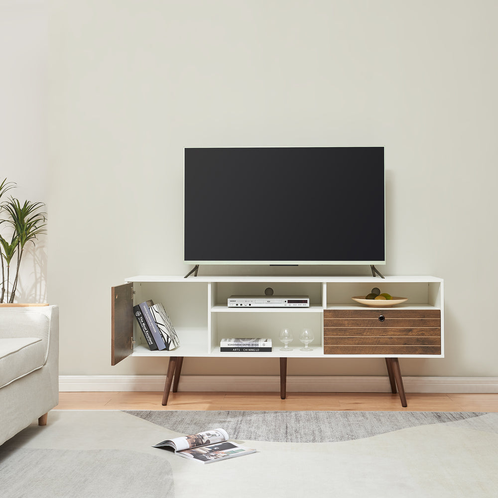 Fernsehschrank Vare 165x40x66 cm Wit/Walnootlook [en.casa] - premiumXL