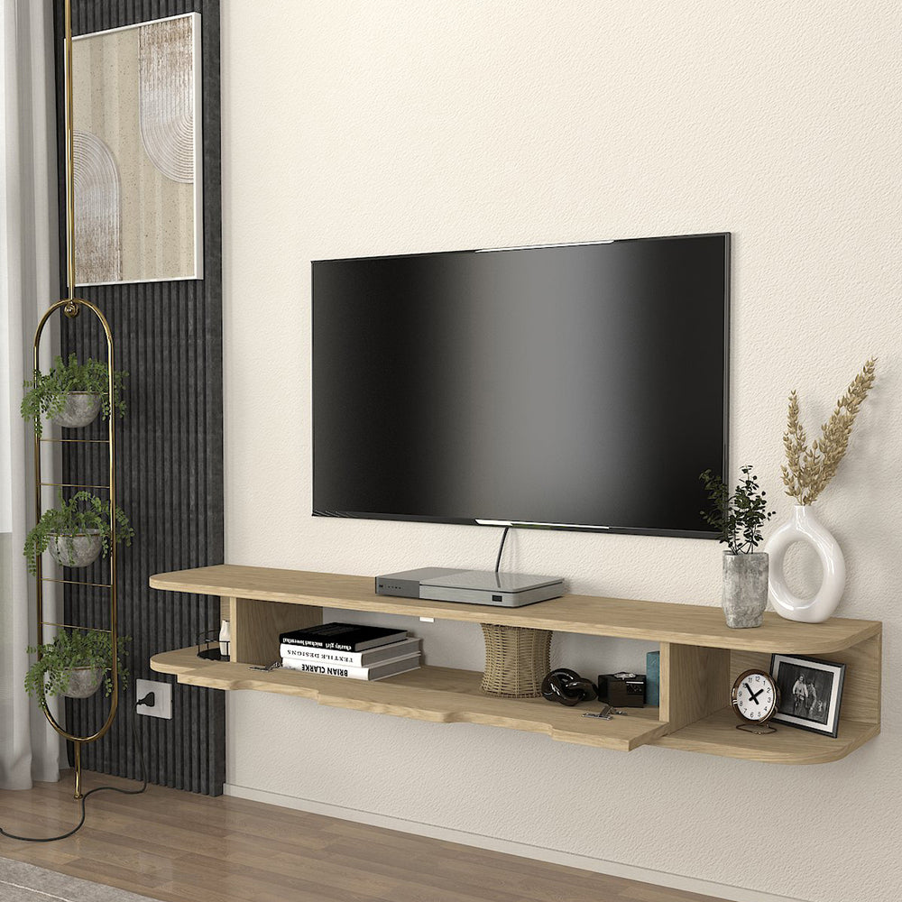 Meuble TV suspendu Karjali 150x30x19 cm aspect chêne [en.casa] - premiumXL