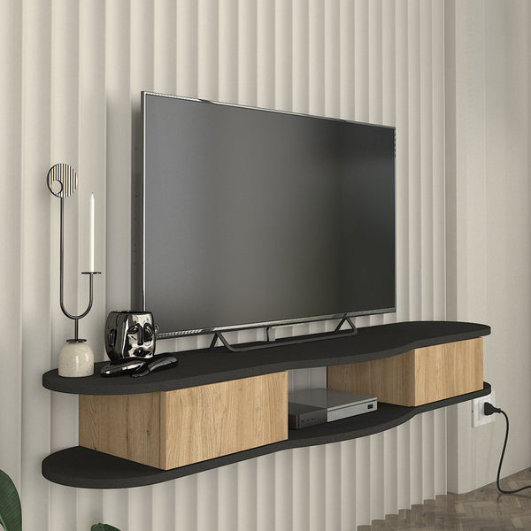 Meuble TV Nyskiri mural 150 x 35 x 19 cm anthracite / effet chêne [en.casa] 
