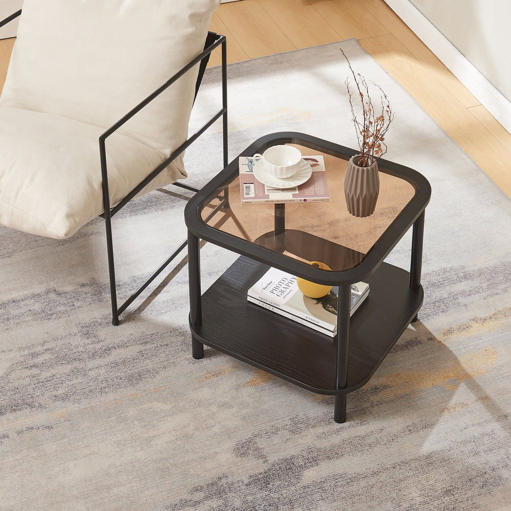 Table d’appoint Latama avec plateau en verre 51x51x45 cm Noir/verre bronze [en.casa] - premiumXL