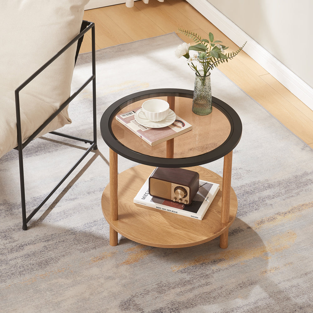 Bijzettafel Latama met glazen blad Ø51x45 cm Natuur/Zwart/Bronsglas [en.casa] - premiumXL