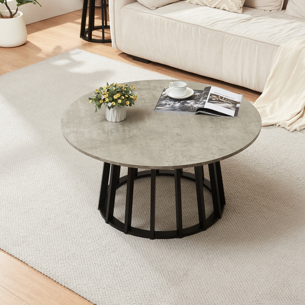 Table basse Buzzard Ø90x45 cm Noir/Aspect béton [en.casa] - premiumXL