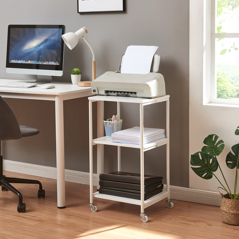 Table d’imprimante à roulettes Janertu 82x39x35 cm blanc [en.casa] - premiumXL