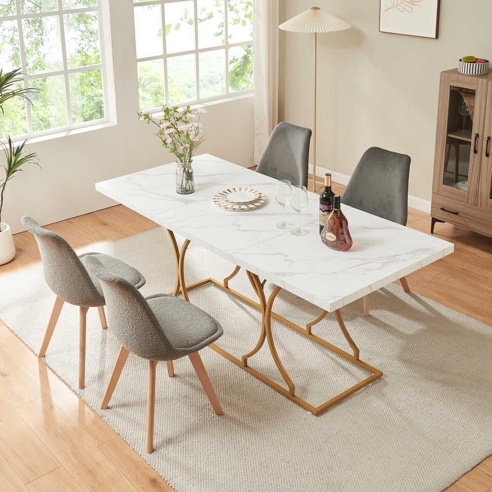 Table à manger Figa pour 6 personnes aspect marbre, blanc / or [en.casa] - premiumXL