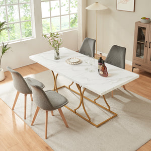 Table à manger Figa pour 6 personnes effet marbre blanc / doré [en.casa] 