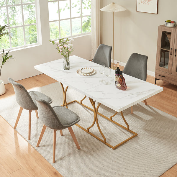 Table à manger Figa pour 6 personnes effet marbre blanc / doré [en.casa] 