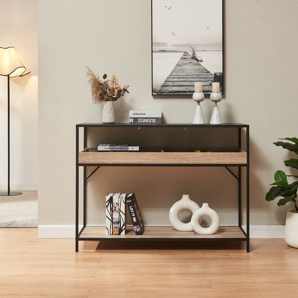 Konsolentafel Belana 110x40x80 cm Zwart/Eikenlook [en.casa] - premiumXL