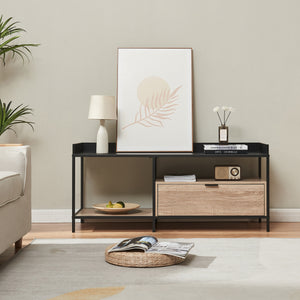 Meuble TV Belana 120 x 40 x 54 cm noir / effet effet chêne [en.casa] 