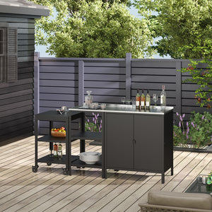 Tuinmeubelset Bolognano 3-delig kast rek serveerwagen staal zwart casa.pro
