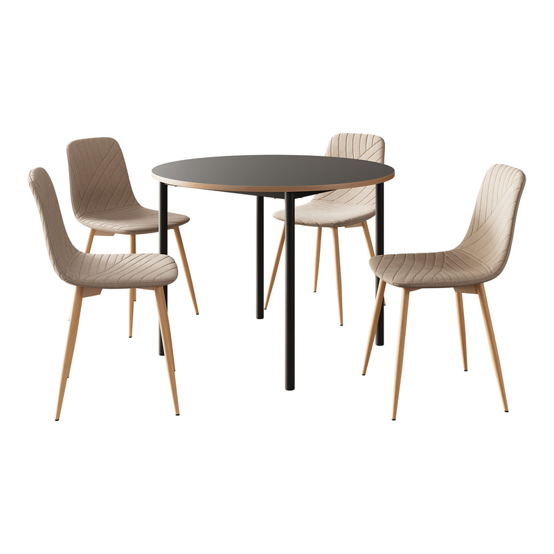Croquis coté Ensemble de salle à manger Lindesberg pour 4 personnes avec table ronde marron clair [en.casa] 