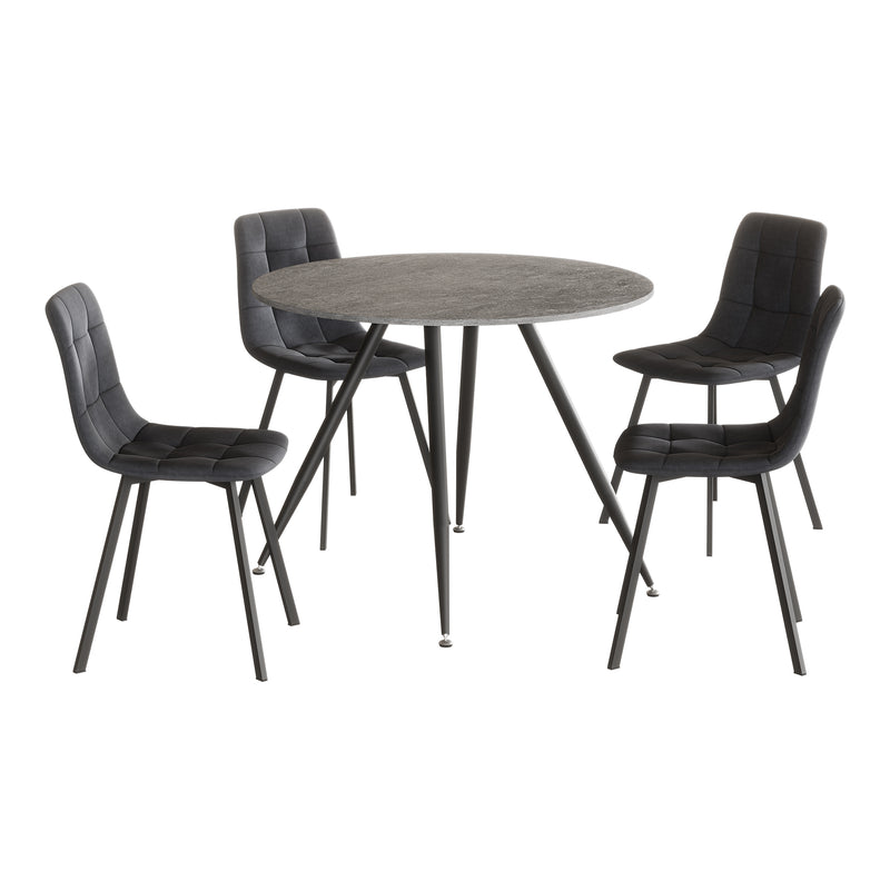 Croquis coté Ensemble de salle à manger Fitjar pour 4 personnes effet béton / gris foncé [en.casa] 
