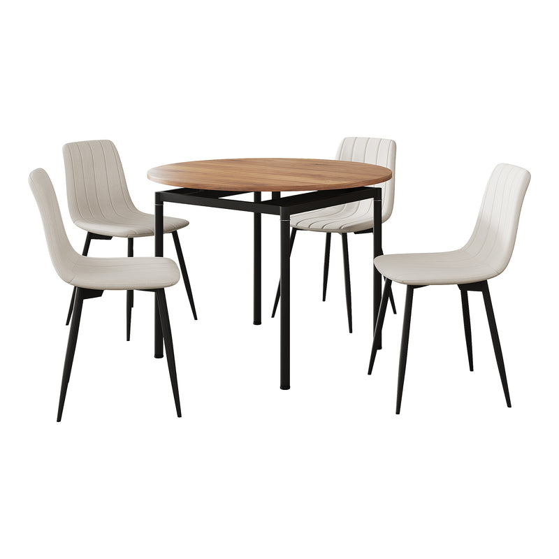 Maatschets Eetkamerset Hemnes en Elsern 5-delig eikenkleurig en beige [en.casa]