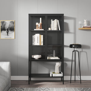 Vitrinekast Borshavisa staal 160x80x35 cm zwart [en.casa]