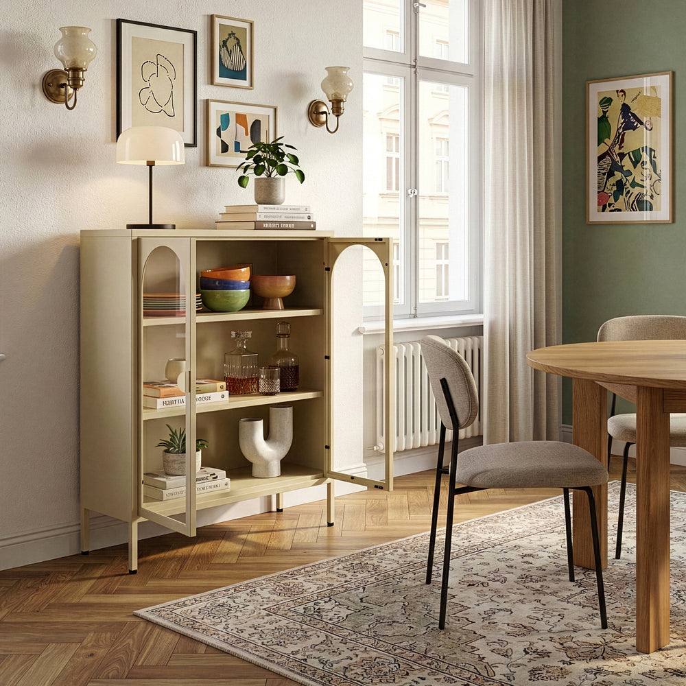 Vitrinekast-Sideboard Klippestad Staal 95x80x35 cm Kameelkleurig [en.casa]