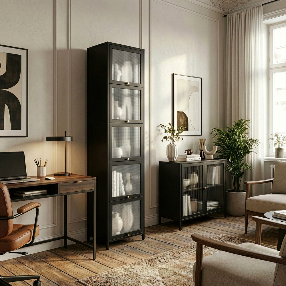 Vitrinekast Ostersund 174x40x35 cm zwart [en.casa]