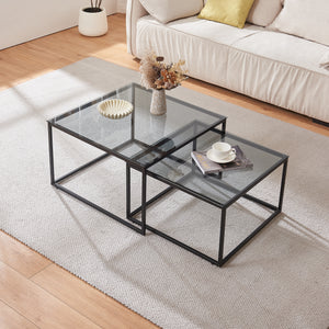 Lot de 2 tables basses Tromlaslo gigognes verre fumé gris [en.casa] 
