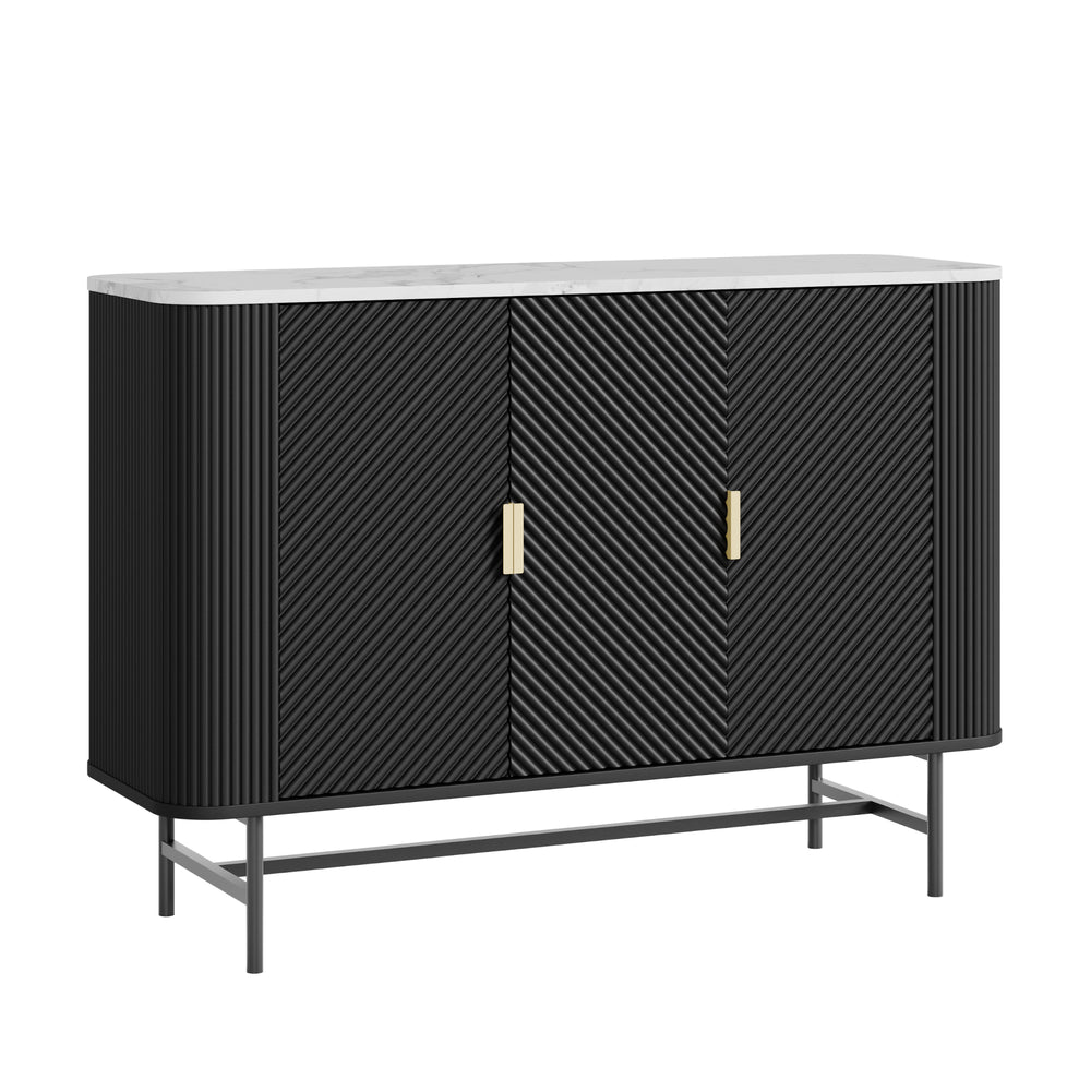 Buffet Olvehok 110 x 40 x 77 cm effet marbre noir [en.casa]