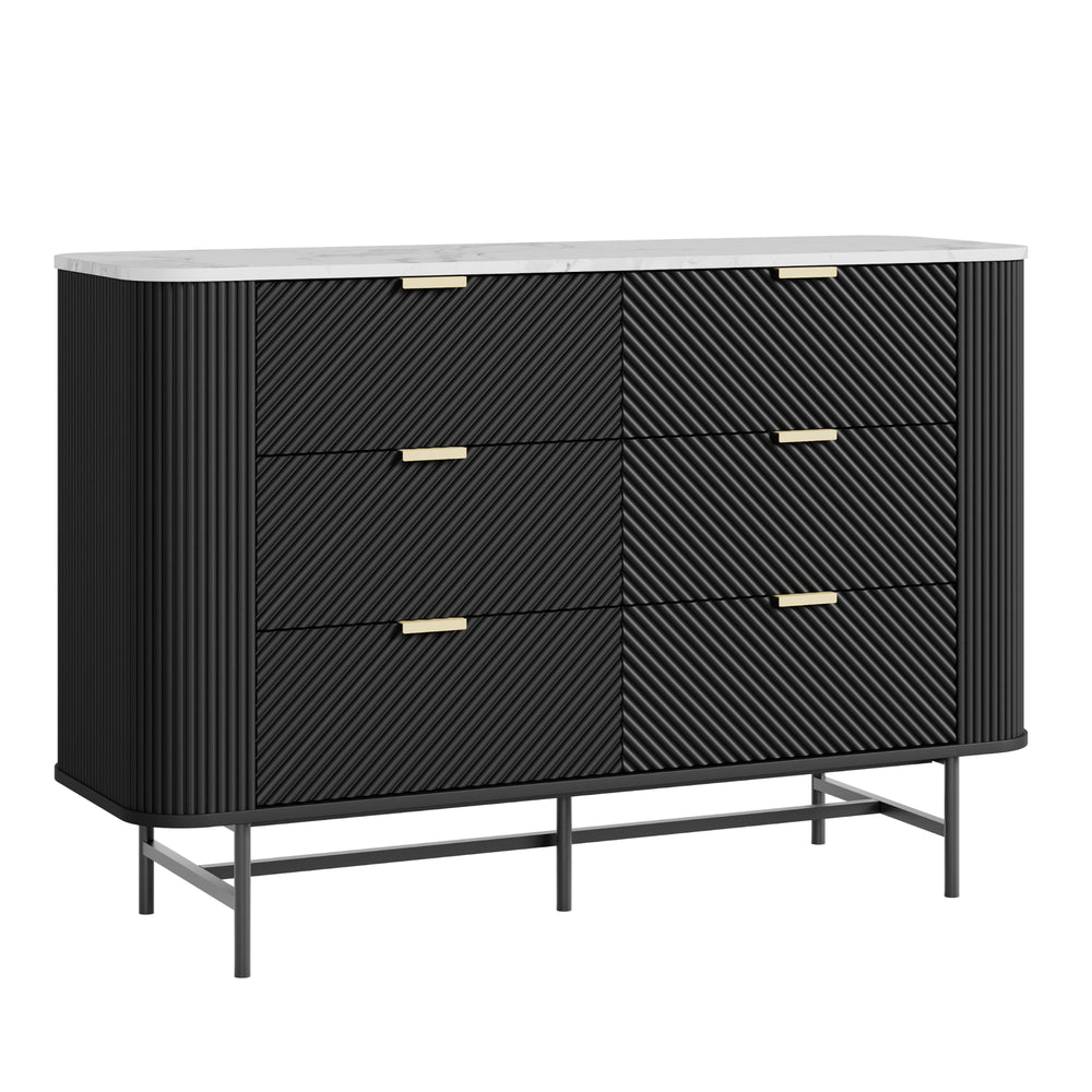 Ladekast Olvehok met 6 lades 81x120x40 cm marmerlook wit en zwart [en.casa] 