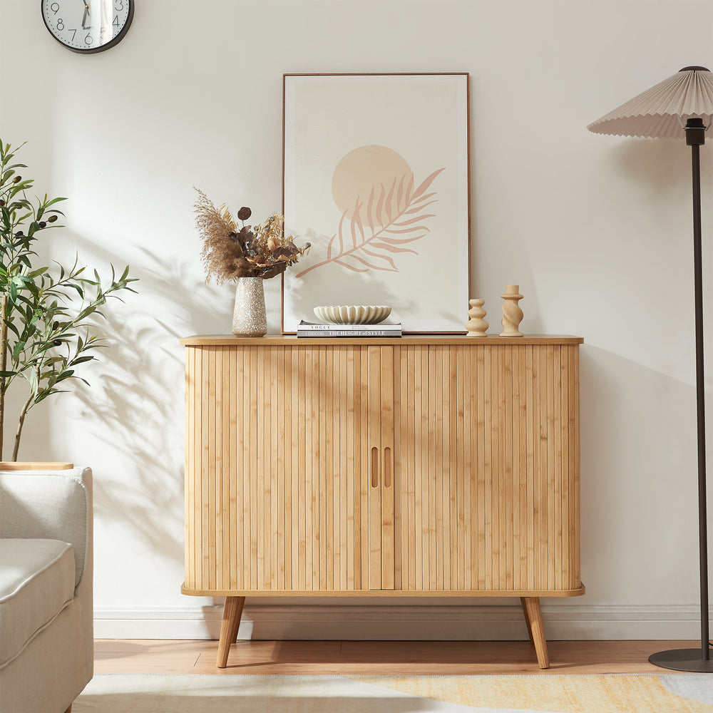 Sideboard Nordkapp dressoir met schuifdeuren 100x40x80 cm naturel [en.casa]