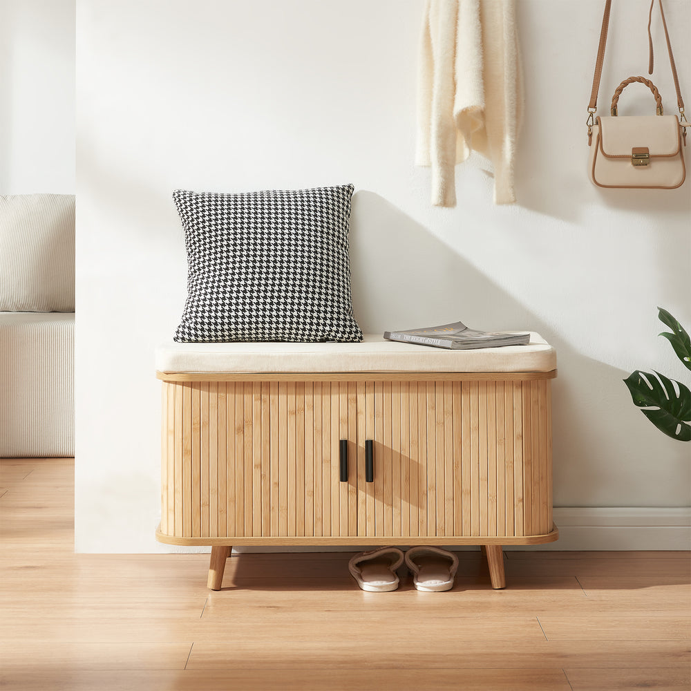 Armoire à chaussures avec coussin d'assise Tvedestrand 50x80x40 cm Bambou/Beige [en.casa]