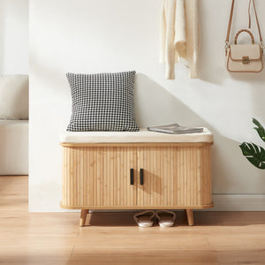 Armoire à chaussures avec coussin d'assise Tvedestrand 50x80x40 cm Bambou/Beige [en.casa]