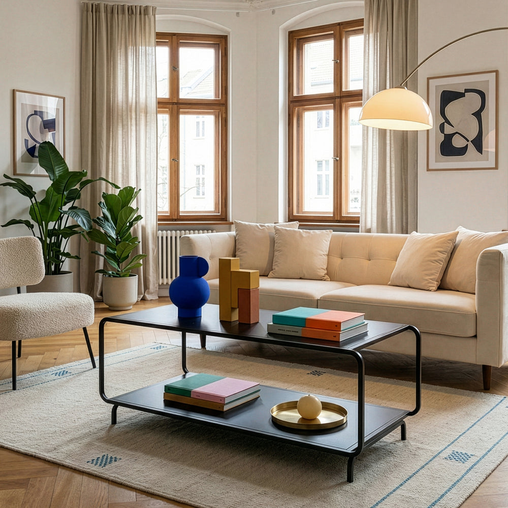 Table basse Færder acier 115 x 50 x 45 cm noir mat [en.casa]