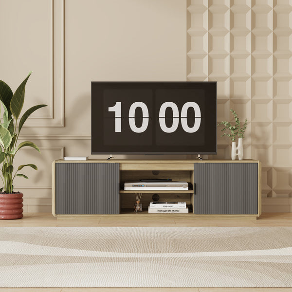 TV meubel Trömi 150x40x43 cm eikenkleurig en grijs [en.casa] 
