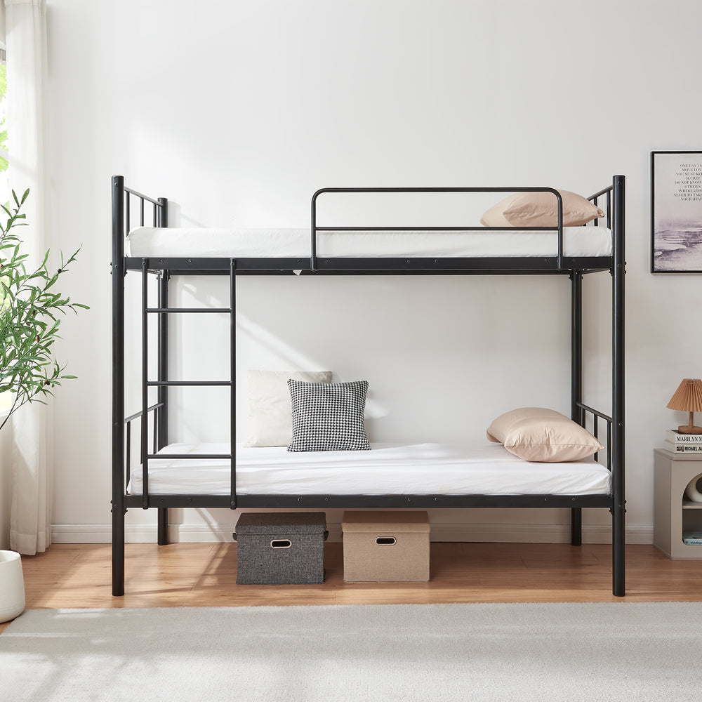 Stapelbed Berimma met 2 matrassen 200x90 cm zwart [en.casa]