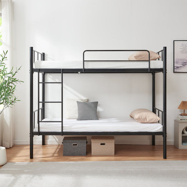 Lit superposé en métal Berimma avec 2 matelas 90 x 200 cm noir [en.casa] 