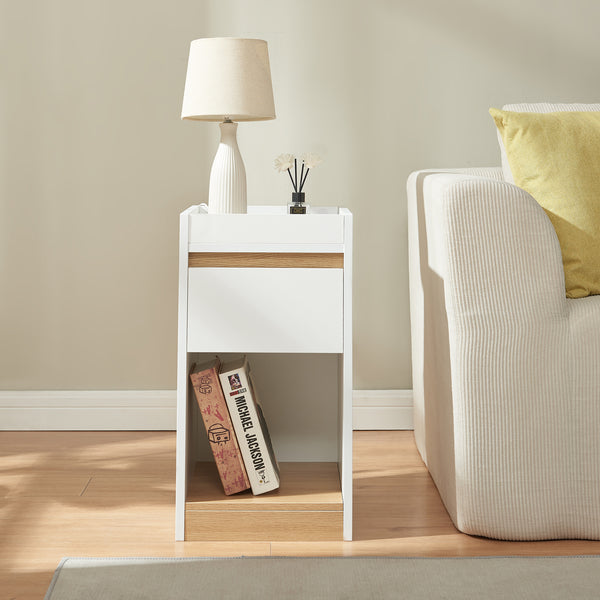Table de chevet Lure 55 x 30 x 35 cm blanc effet chêne [en.casa]