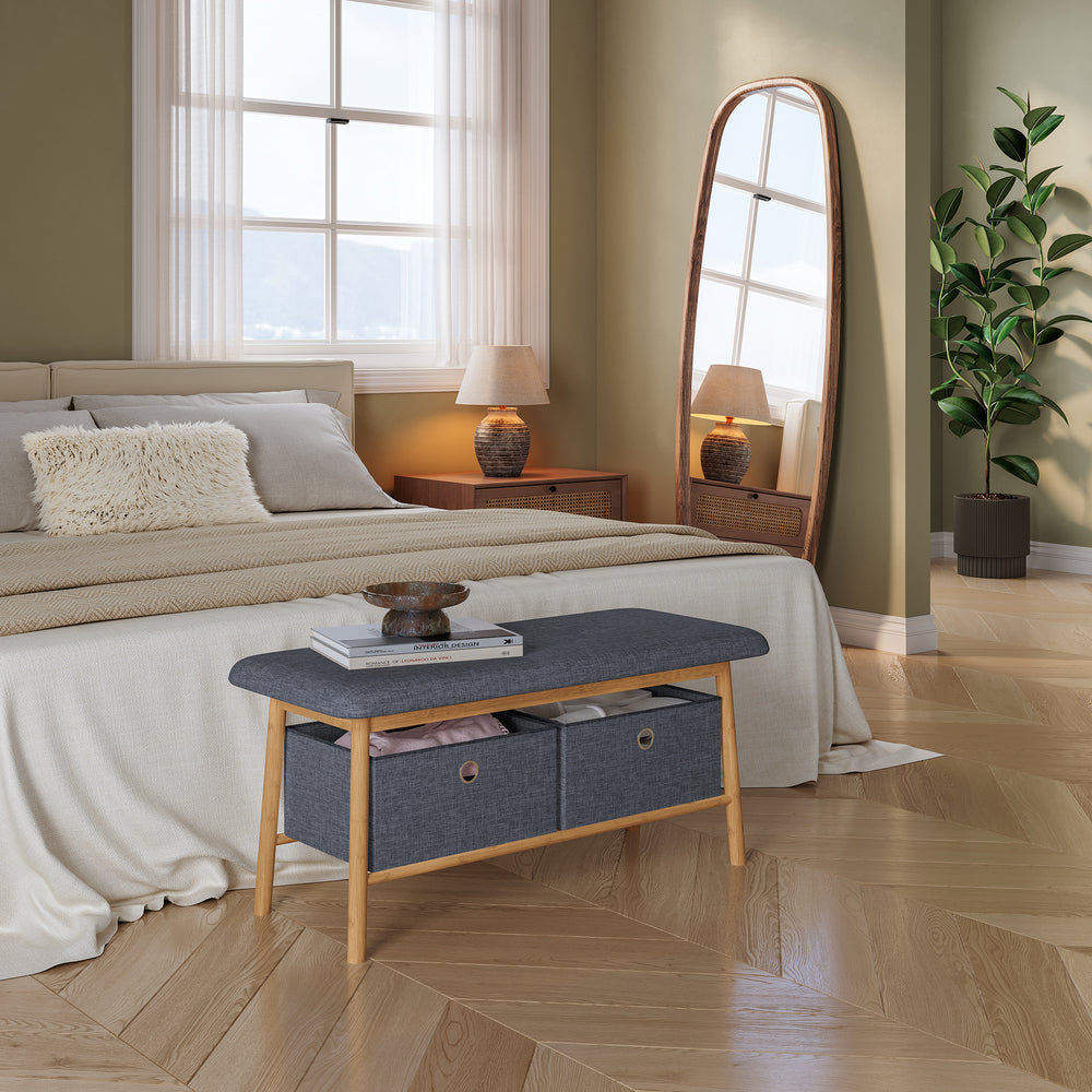 Banc à chaussures Vad bambou 90 x 30 x 45 cm naturel gris [en.casa]