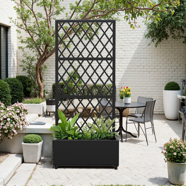 Cloison de séparation avec bac à fleurs Malja acier galvanisé 190 x 82 x 38 cm noir [casa.pro]